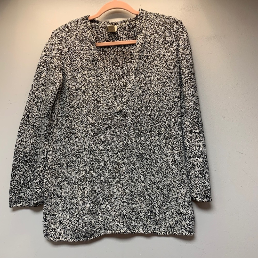 J. Jill Sweater Women Small Black White Silk Cotton Marled V-Neck Tunic 15665